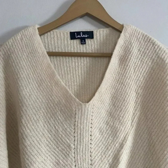 Lulu's Cream Oversized V-Neck Slouchy Sweater - Picture 7 of 12